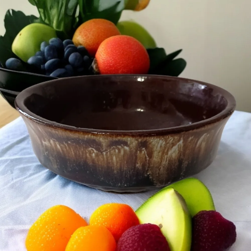 Roseville Robinson Ransbottom Bowl Brown Drip Glaze Mixing Pottery‎ USA Vintage